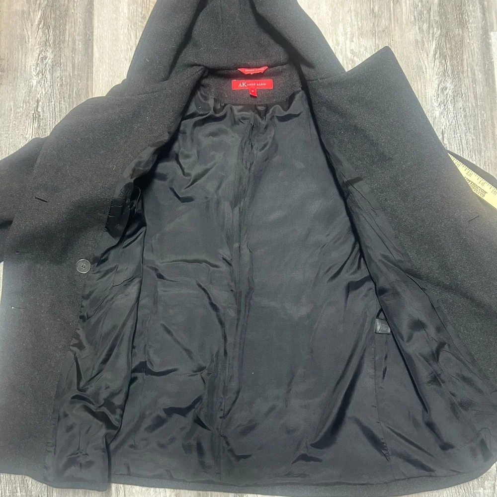 Anne Klein Charcoal Gray 100% Wool Hooded Pea Coat Size Medium